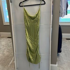Aritzia Wilfred Only Ruched Slip Dress Adjustable Olive Green Size Medium